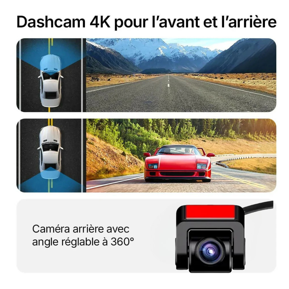 Dashcam 4K Pro – Enregistrement Ultra HD avec caméras avant/arrière, vision nocturne et surveillance 24h/24